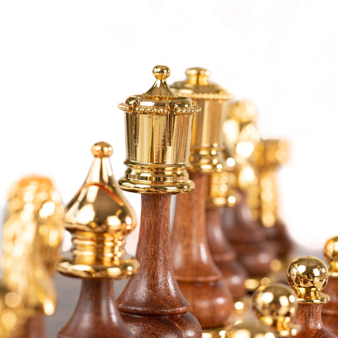 Italian Walnut Chess Set, Gold & Silver Plated, 51cm Board, Italfama