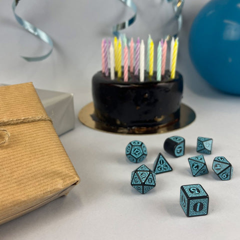 Q-Workshop 20 Years Viking Dice Set Black & Turquoise Limited Edition S20Y02