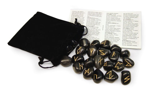 Black Agate Runes Natural Stone Meditation Esoteric With Bag Lo Scarabeo NEW