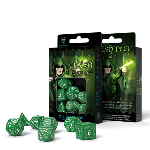Elvish Dice Set Green And White Role Playing Games Q-Workshop Dnd Rpg Roll NEW