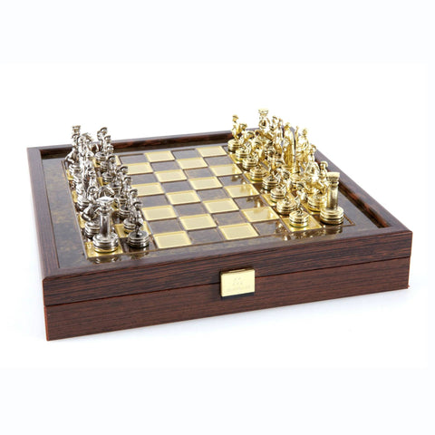 Greek Roman Period Metal Chess Set Gold & Silver Chessmen 27Cm Manopoulos Sk3Bro