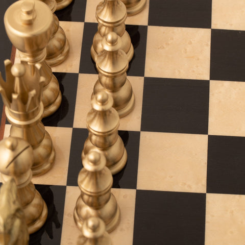 Italfama Large Brass Chess Set with Wooden Board, Made in Italy, King 11.5 cm