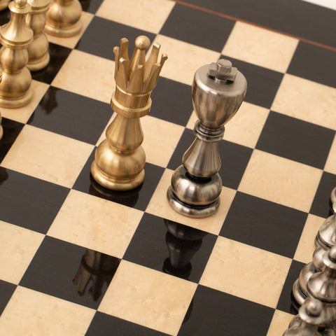 Italfama Large Brass Chess Set with Wooden Board, Made in Italy, King 11.5 cm