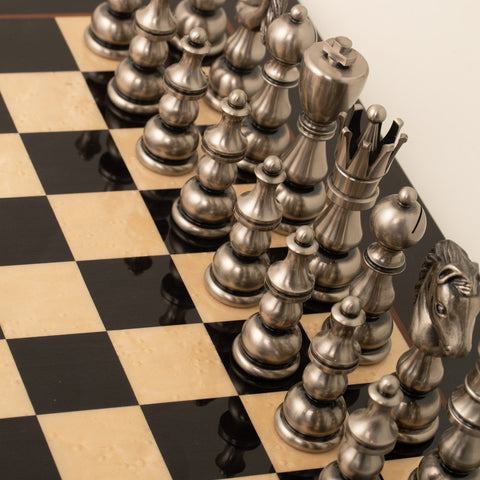 Italfama Large Brass Chess Set with Wooden Board, Made in Italy, King 11.5 cm