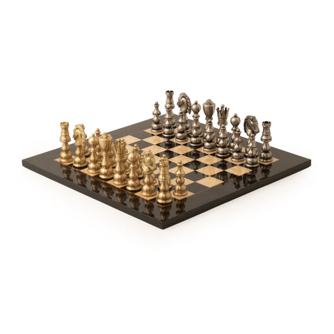 Italfama Large Brass Chess Set with Wooden Board, Made in Italy, King 11.5 cm