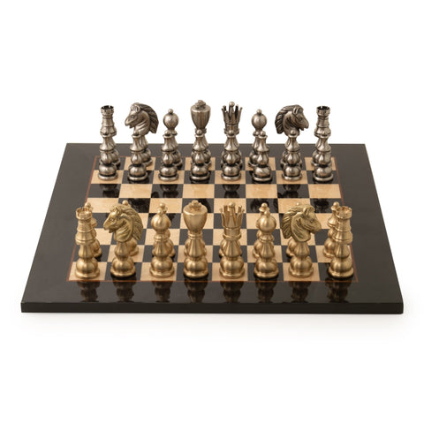 Italfama Large Brass Chess Set with Wooden Board, Made in Italy, King 11.5 cm