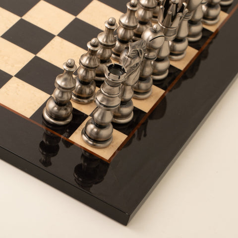 Italfama Large Brass Chess Set with Wooden Board, Made in Italy, King 11.5 cm