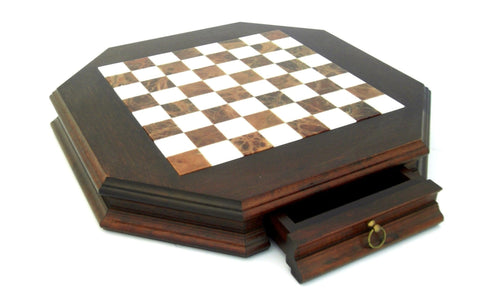 Italfama Handmade Brass Chess Set, Marble Wood Board with Drawer, Gold/Silver