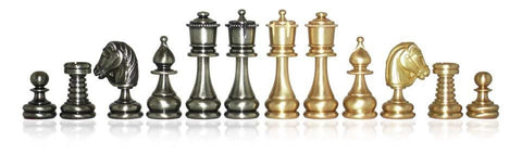 Italfama Handmade Brass Chess Set, Marble Wood Board with Drawer, Gold/Silver