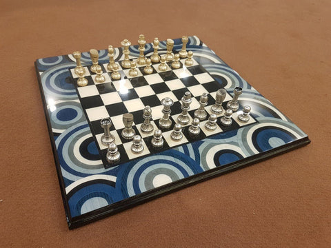 Italfama Brass Chess Set, Gold/Silver Plated Pieces, Handmade Wood Board