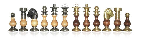 Italfama Brass & Wood Chess Set, Gold/Silver Pieces, Elm Board 42cm, King 7.5cm