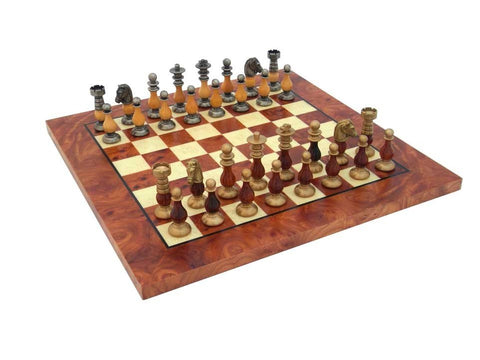 Italfama Brass & Wood Chess Set, Gold/Silver Pieces, Elm Board 42cm, King 7.5cm