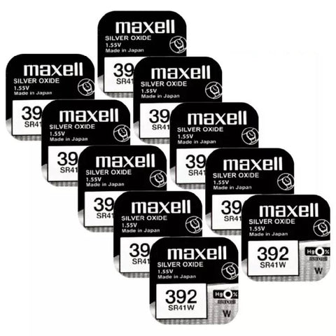 10 Maxell 392 Sr41W Batteries Silver Oxide 1.55V Watch Battery 1Bl Cell Coin NEW