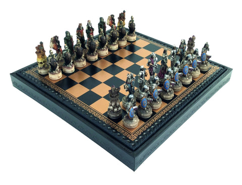 Italfama Skeleton Hand-Painted Chess Set, Faux Leather Board & Backgammon