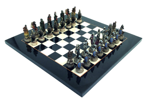Skeleton Chess Set Hand-Painted Resin Pieces, Luxury Wood Board, Italy Italfama