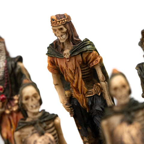 Skeleton Chess Set Hand-Painted Resin Pieces, Luxury Wood Board, Italy Italfama