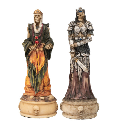 Skeleton Chess Set Hand-Painted Resin Pieces, Luxury Wood Board, Italy Italfama