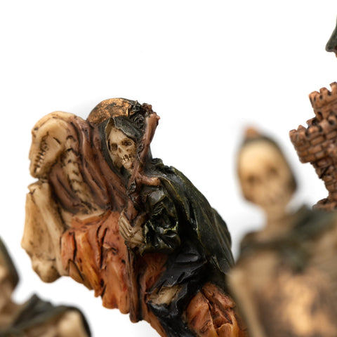 Skeleton Chess Set Hand-Painted Resin Pieces, Luxury Wood Board, Italy Italfama