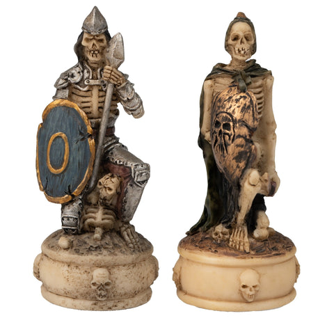 Skeleton Chess Set Hand-Painted Resin Pieces, Luxury Wood Board, Italy Italfama