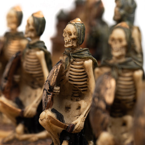 Skeleton Chess Set Hand-Painted Resin Pieces, Luxury Wood Board, Italy Italfama