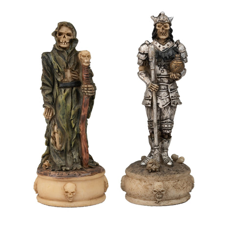 Skeleton Chess Set Hand-Painted Resin Pieces, Luxury Wood Board, Italy Italfama