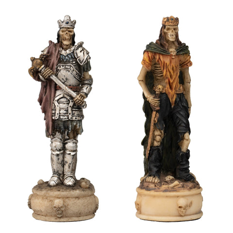 Skeleton Chess Set Hand-Painted Resin Pieces, Luxury Wood Board, Italy Italfama