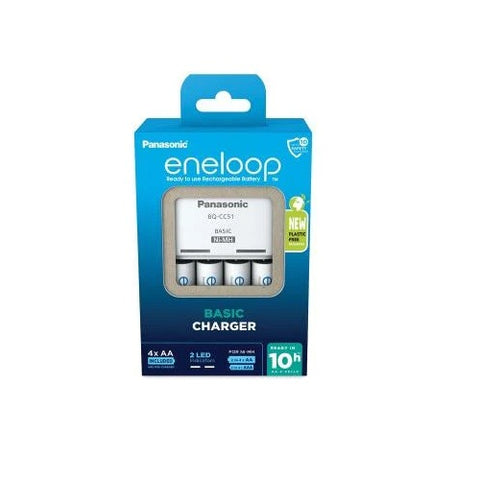 4x Eneloop AA + Panasonic BQ-CC51 Ni-MH Battery Charger EU Plug