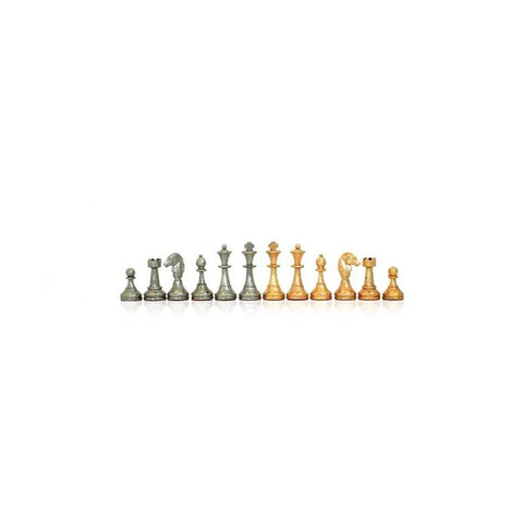 Italfama Gold & Silver Metal Chess Set with Wood & Green Leather Board