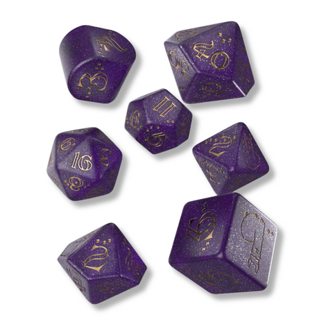 Llama Dice Set Zippy 7 Polyhedral RPG Dice Shimmer Purple Gold Q-Workshop