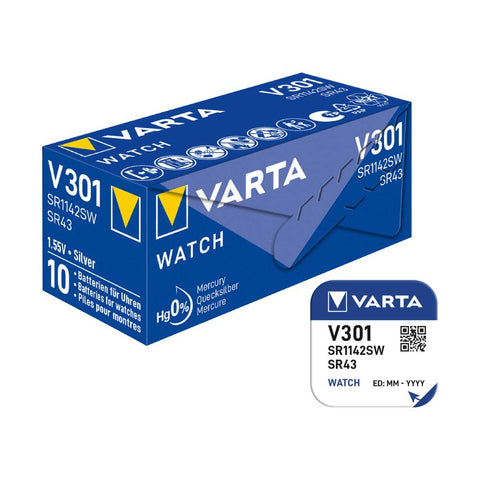 10x Varta 301 SR1142SW Silver Oxide Watch Button Cell Batteries