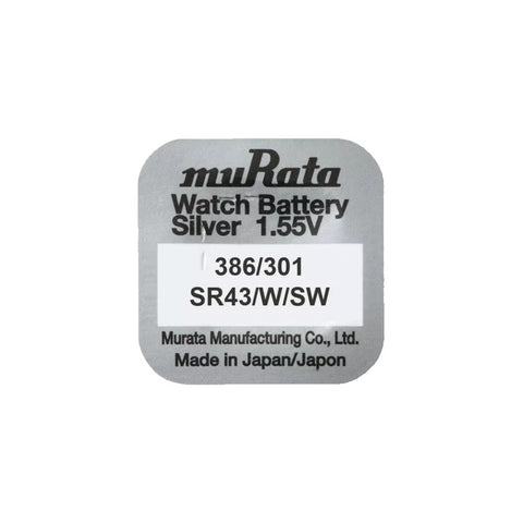 1x Murata SR43 386 301 1.55V Silver Oxide Watch Button Cell Battery