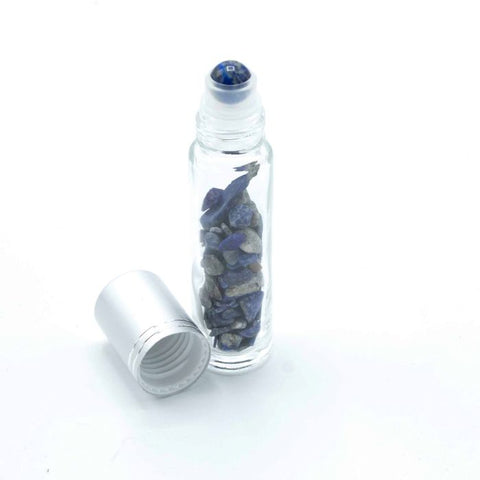 Sodalite Crystal Essential Oil Roller Bottle, Silver Cap, Refillable