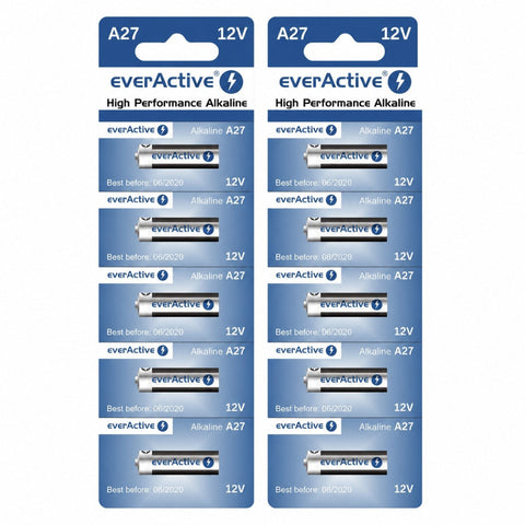 10x EverActive A27 27A 12V Alkaline Batteries for Remote & Key Fob