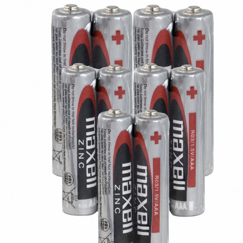 10x Maxell AAA 1.5V Zinc Carbon LR03 R03 Micro Batteries