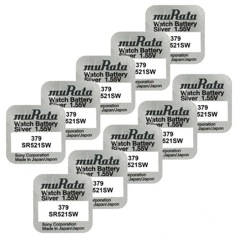 10x Murata 379 SR521SW Silver Oxide 1.55V Watch Batteries Japan Made
