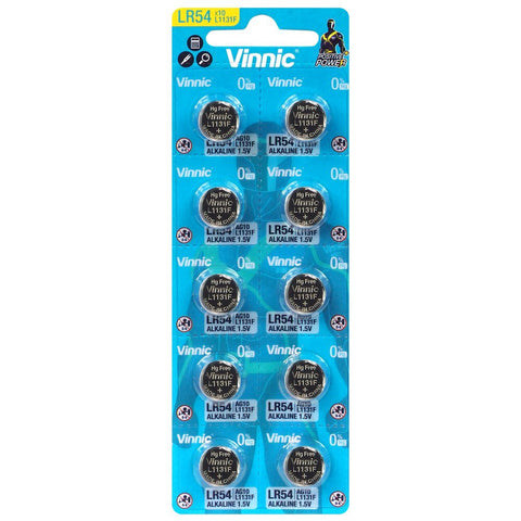10x Vinnic L1131 AG10 LR54 1.5V Alkaline Watch Batteries Mercury Free