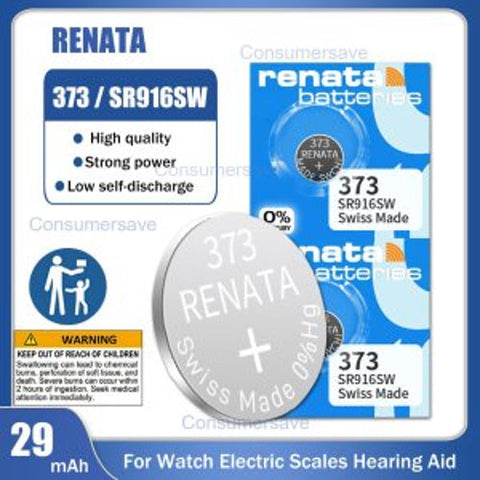 2x Renata 373 SR916SW SR68 1.55V Silver Oxide Watch Batteries Swiss