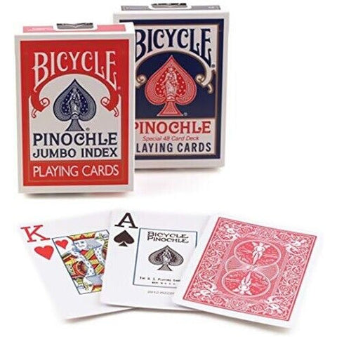 4x Bicycle Pinochle Playing Cards Decks Blue & Red Jumbo Index USPC