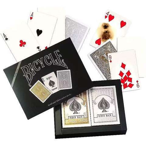 2x Bicycle Prestige Line Poker Playing Cards Deck Set Gold & Silver