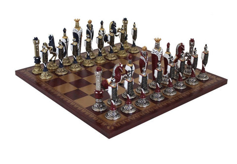 Italfama Renaissance Metal Chess Set with Faux Leather Board 45cm Italy