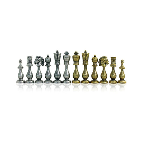 Italfama Italian Metal Chess Set Leather Board & Drawer Gold Silver