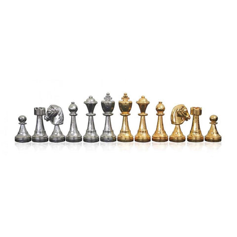 Handmade Italfama Metal Chess Set Gold Silver with Wood Board Drawer