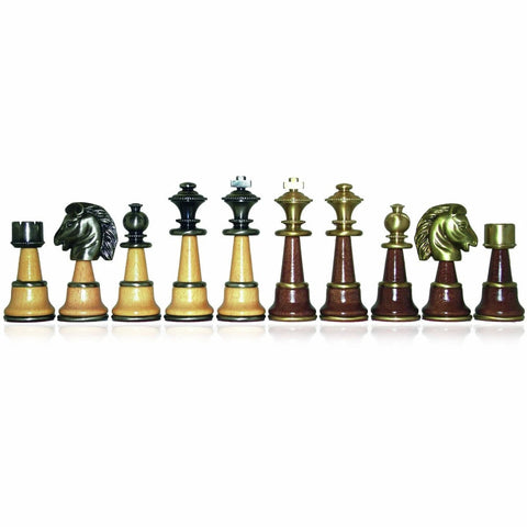 Italfama Large Brass & Wood Chess Pieces Set, Gold Silver, 5" King