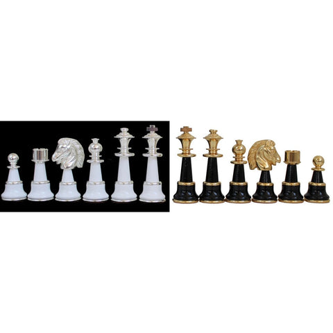 Italfama Luxury Brass & Wood Chess Pieces Set Gold Silver 12.7cm King
