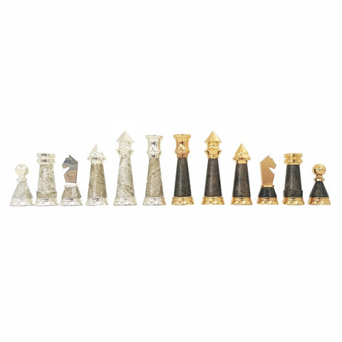 Italfama Brass & Wood Luxury Chess Pieces Gold Silver Plated King 11cm