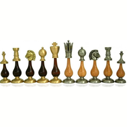 Italfama Oversized Brass & Wood Chess Pieces Set, 21cm King, Italy