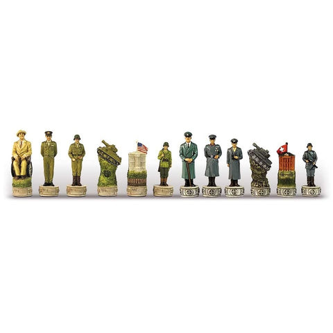 Italfama WWII Hand Painted Resin Chess Set with Faux Leather Board