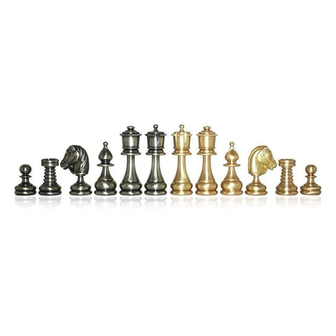 Italfama Brass Chess Set Marble Wood Board with Drawer Made in Italy