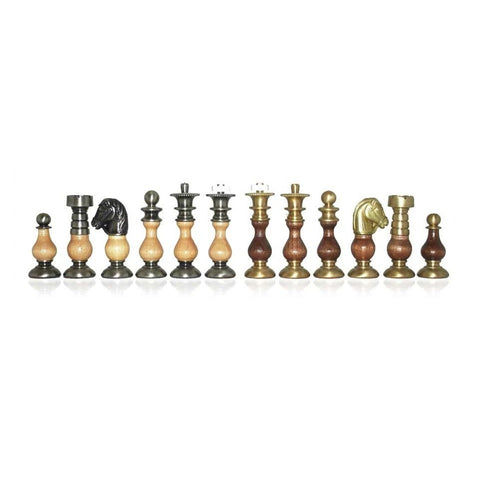 Italfama Brass & Wood Chess Set Gold Silver Pieces Elm Board 42cm