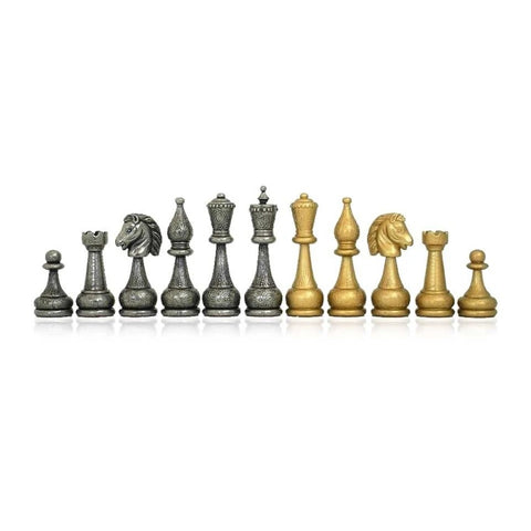 Italfama Luxury Metal Chess Set 3-in-1 Faux Leather Board with Storage